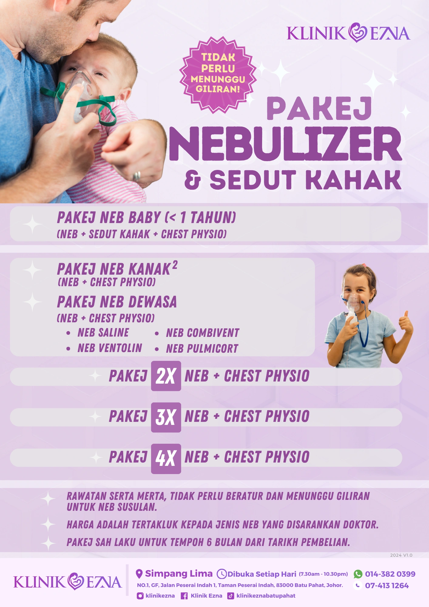 Poster pakej nebulizer dan sedut kahak Klinik Ezna Batu Pahat