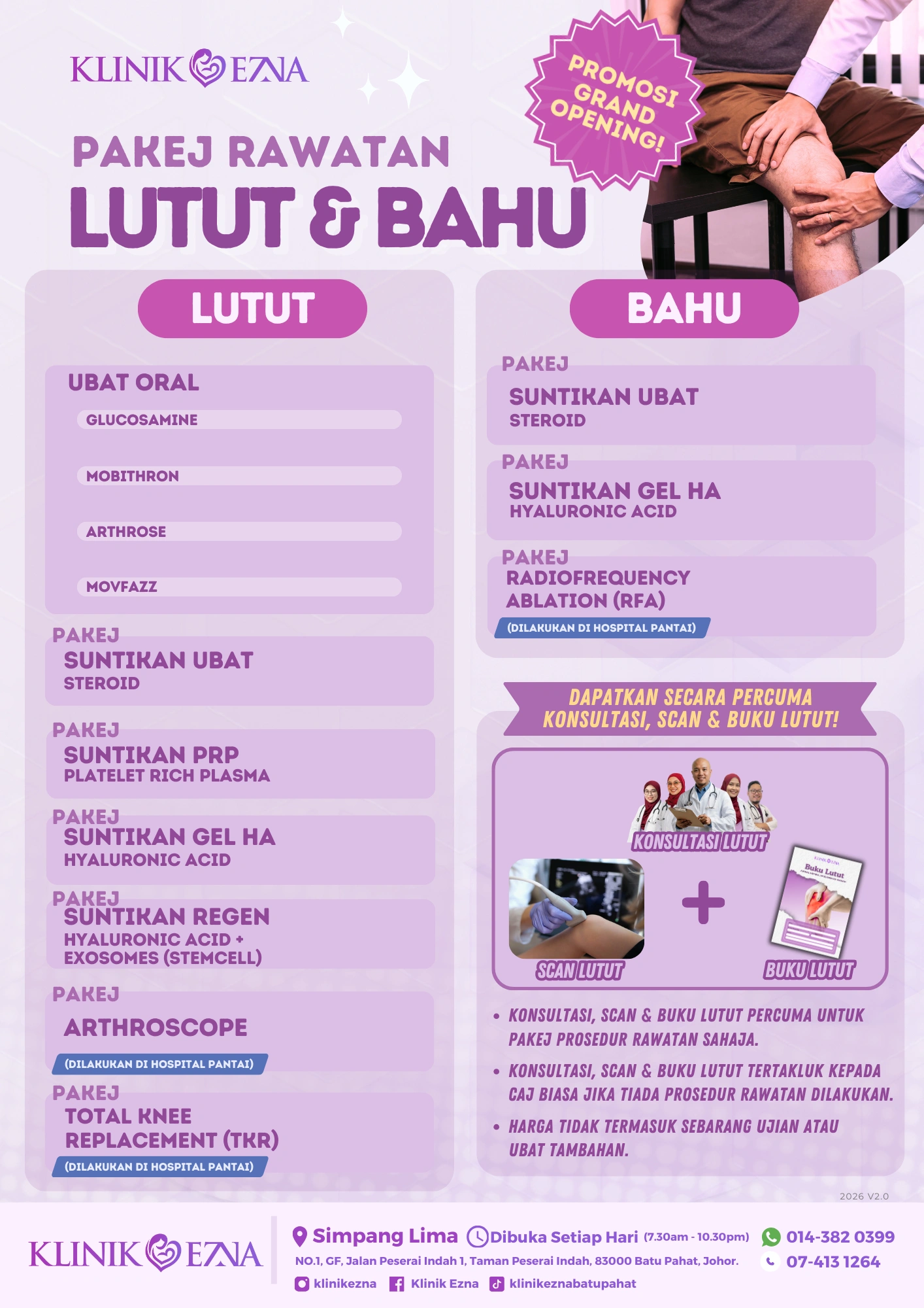 Poster Pakej Rawatan Lutut dan Bahu Klinik Ezna Batu Pahat